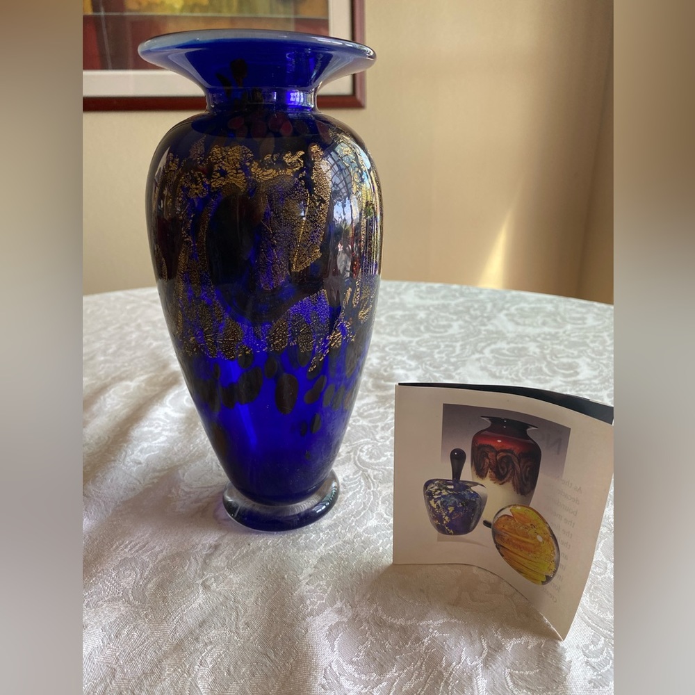 1999 NOUROT ONE-OF-A-KIND TALL GLASS HAND BLOWN SATIN COBALT BLUE VASE